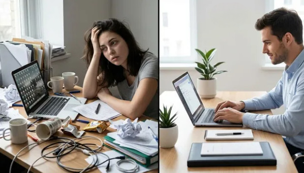 व्यस्त डेस्क पर 5 मिनट का निवेश, फोकस और प्रोडक्टिविटी दोनों बढ़ाएगा।